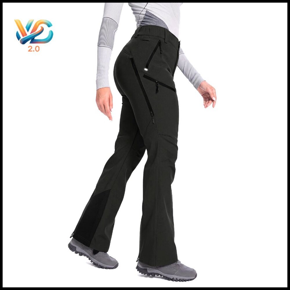 Fleece Lined Waterproof Ski Pants Insulated Softshell Winter Hiking Snowboarding